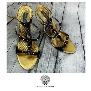 Vince Camuto Gold Jeweled Mesh Heel Sandals